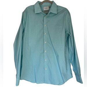 Goodfellow & Co. Standard Aqua Blue Checked Long Sleeve Mens Dress Shirt